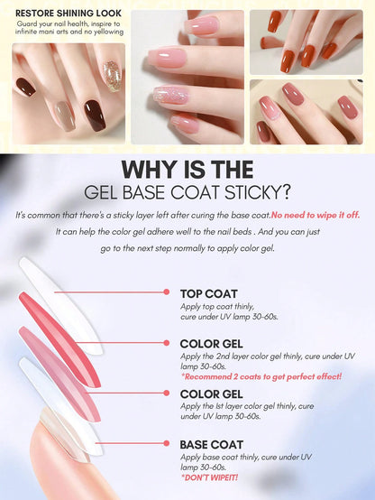 2pcs 15ml Top Coat And Base Coat Nail Polish Set, Shine Effect Long Lasting Soak Off Nail Polish Perfect Gift For Women