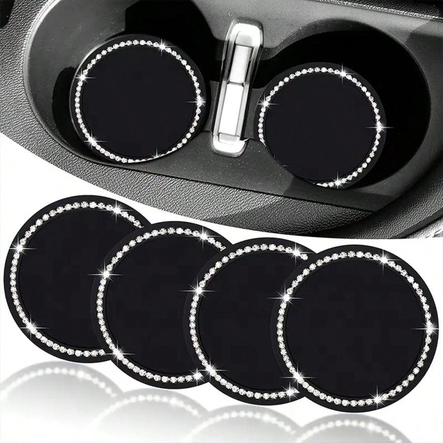 2pcs/1pc/4pcs- Rhinestone Decor Non-Slip Car Cup Holder Coasters