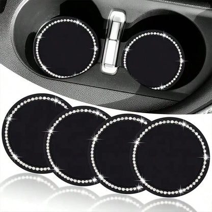 2pcs/1pc/4pcs- Rhinestone Decor Non-Slip Car Cup Holder Coasters