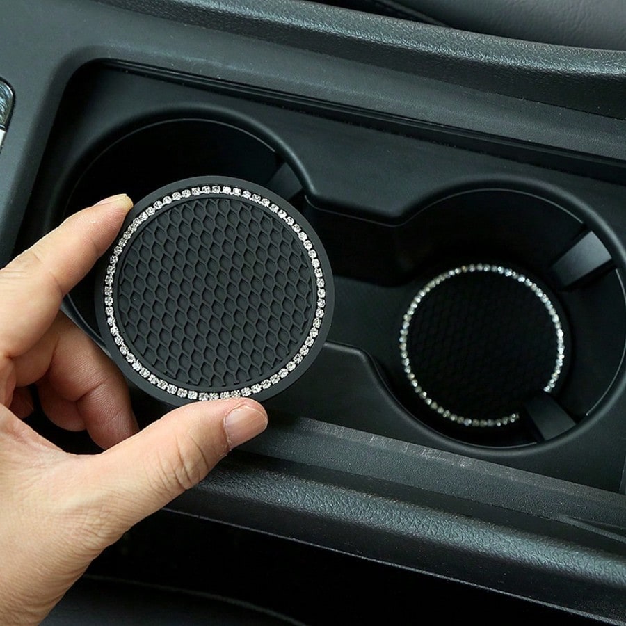 2pcs/1pc/4pcs- Rhinestone Decor Non-Slip Car Cup Holder Coasters
