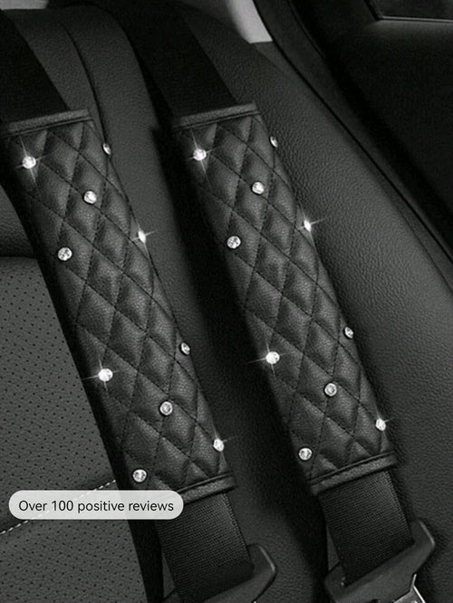 2pcs/1pc Car Interior Seat Belt Shoulder Protector Diamond Leather All Season Universal