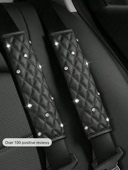 2pcs/1pc Car Interior Seat Belt Shoulder Protector Diamond Leather All Season Universal