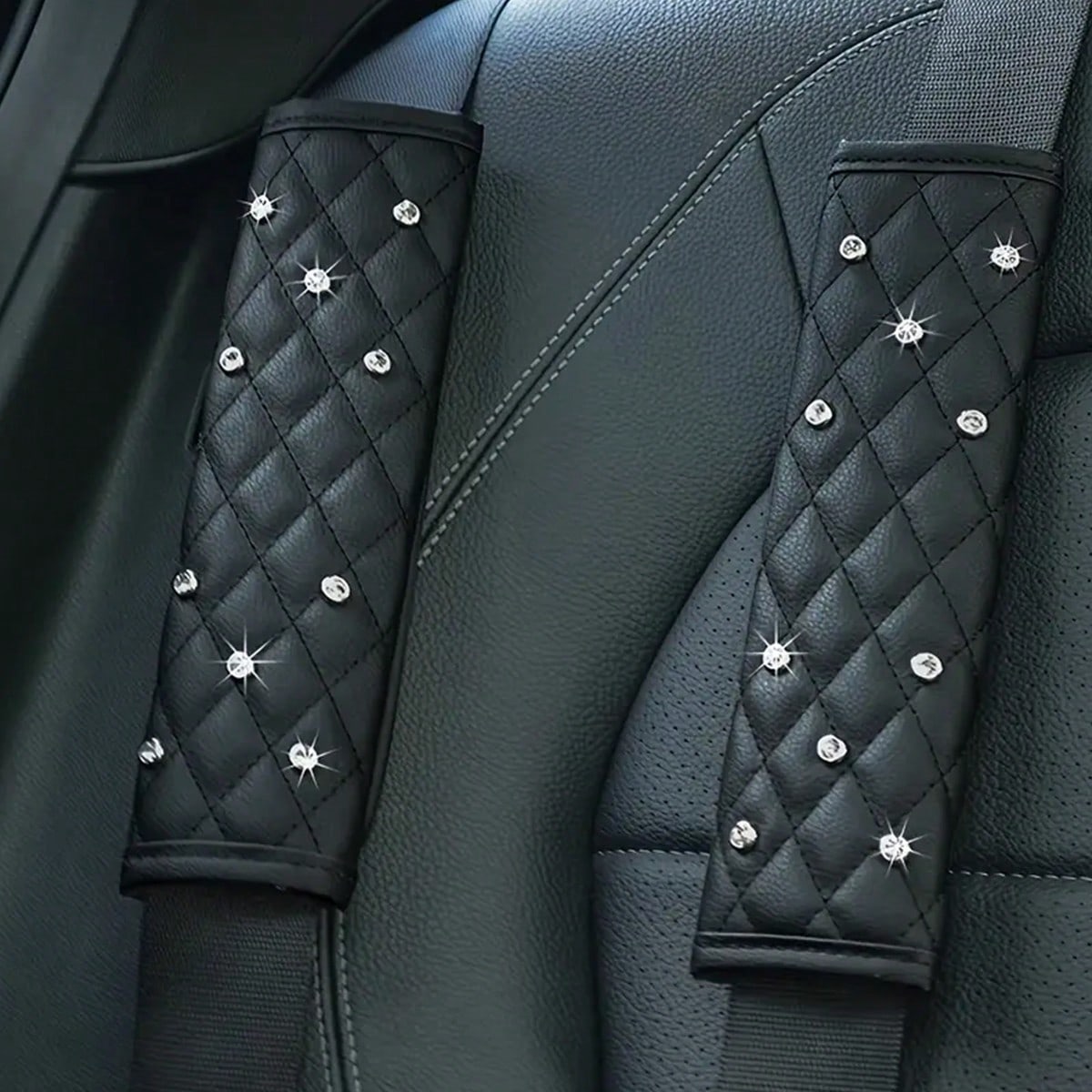 2pcs/1pc Car Interior Seat Belt Shoulder Protector Diamond Leather All Season Universal