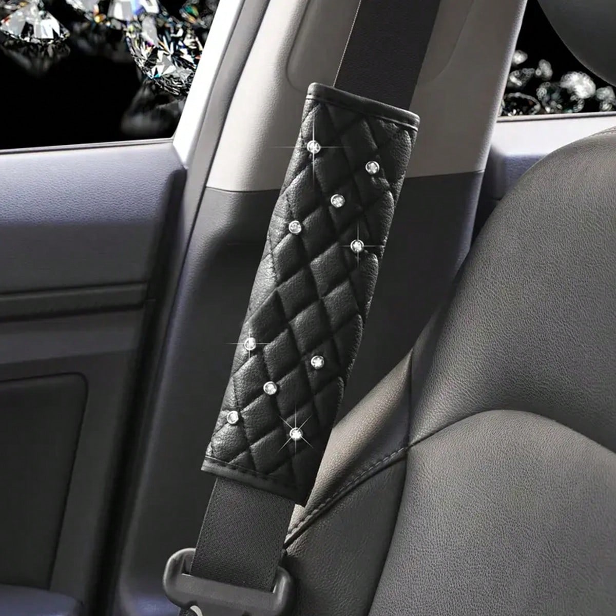 2pcs/1pc Car Interior Seat Belt Shoulder Protector Diamond Leather All Season Universal