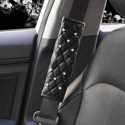 2pcs/1pc Car Interior Seat Belt Shoulder Protector Diamond Leather All Season Universal