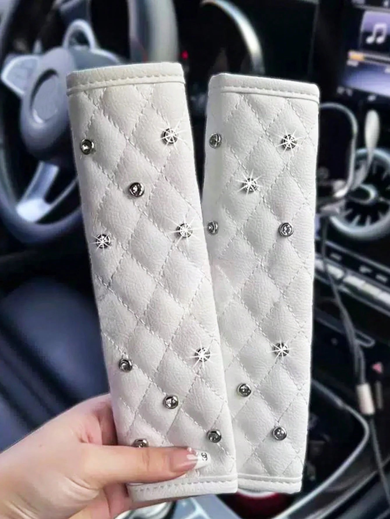 2pcs/1pc Car Interior Seat Belt Shoulder Protector Diamond Leather All Season Universal