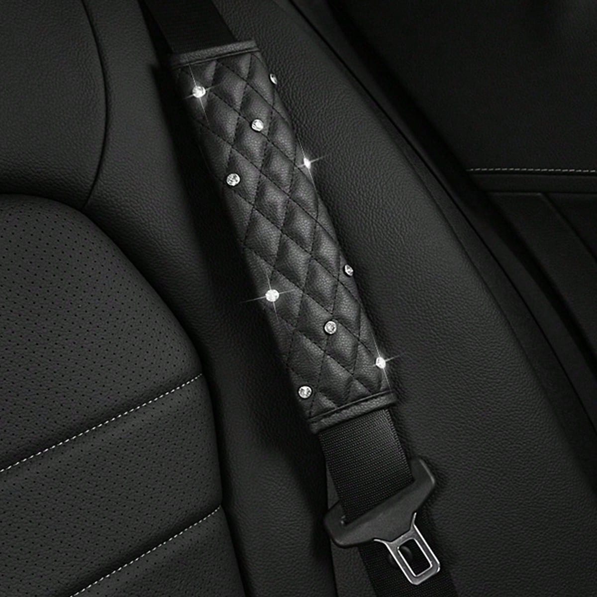 2pcs/1pc Car Interior Seat Belt Shoulder Protector Diamond Leather All Season Universal