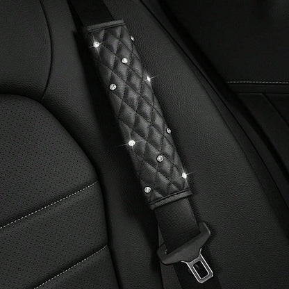 2pcs/1pc Car Interior Seat Belt Shoulder Protector Diamond Leather All Season Universal