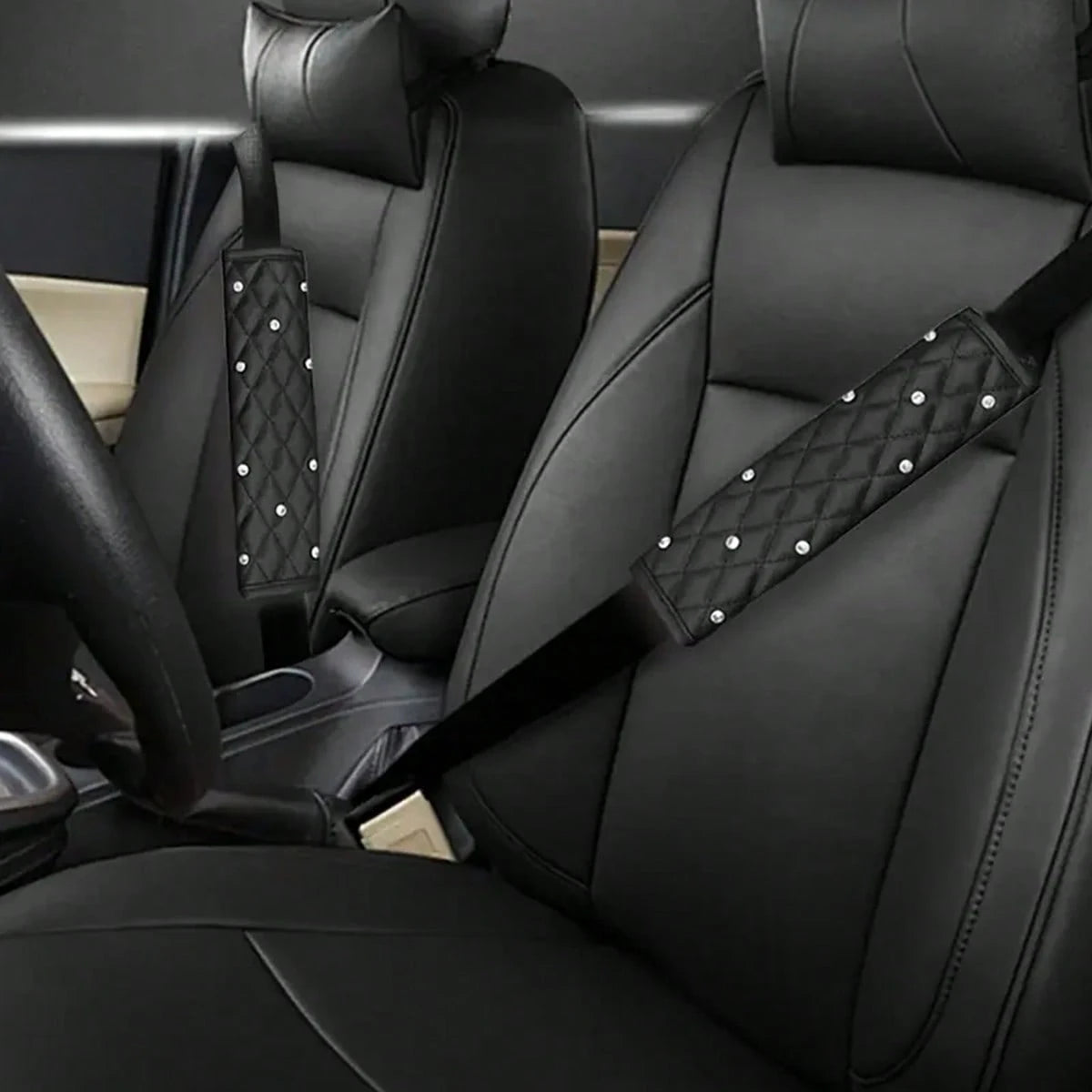 2pcs/1pc Car Interior Seat Belt Shoulder Protector Diamond Leather All Season Universal