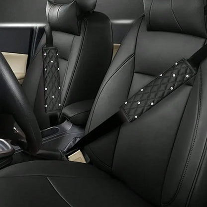 2pcs/1pc Car Interior Seat Belt Shoulder Protector Diamond Leather All Season Universal