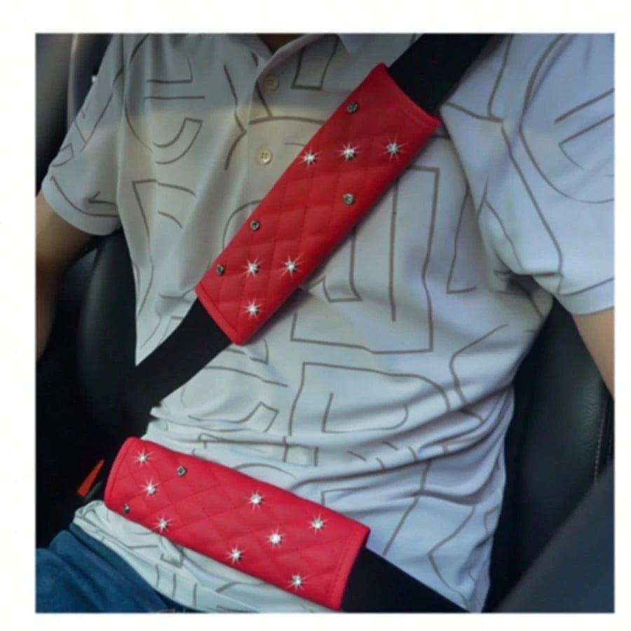 2pcs/1pc Car Interior Seat Belt Shoulder Protector Diamond Leather All Season Universal