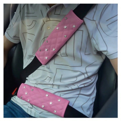2pcs/1pc Car Interior Seat Belt Shoulder Protector Diamond Leather All Season Universal