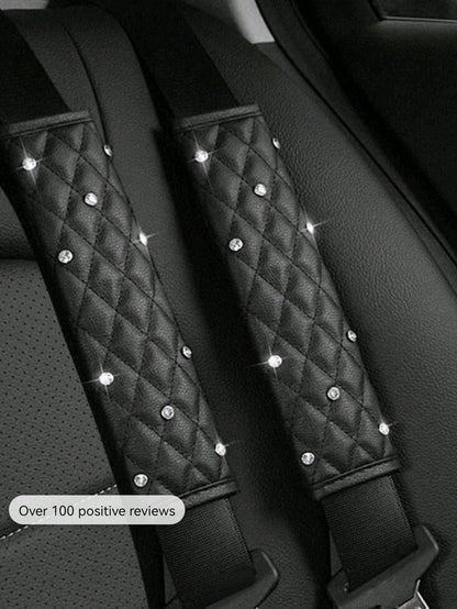 2pcs/1pc Car Interior Seat Belt Shoulder Protector Diamond Leather All Season Universal