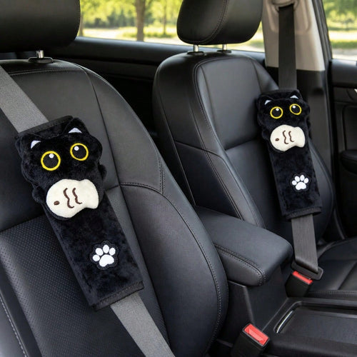 2pcs/1PC Novel Black Cat Holding Fish Seat Belt Shoulder Pad- Made Of Durable And Sturdy Fabric- High Comfort- Suitable For Most Age Groups