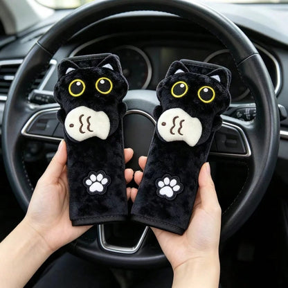 2pcs/1PC Novel Black Cat Holding Fish Seat Belt Shoulder Pad- Made Of Durable And Sturdy Fabric- High Comfort- Suitable For Most Age Groups