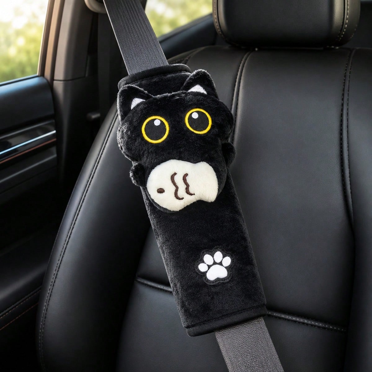 2pcs/1PC Novel Black Cat Holding Fish Seat Belt Shoulder Pad- Made Of Durable And Sturdy Fabric- High Comfort- Suitable For Most Age Groups