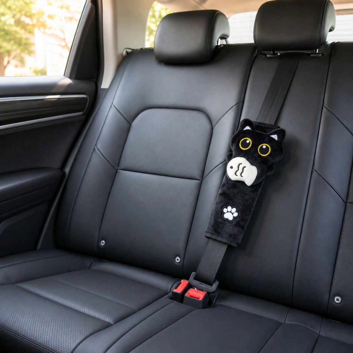 2pcs/1PC Novel Black Cat Holding Fish Seat Belt Shoulder Pad- Made Of Durable And Sturdy Fabric- High Comfort- Suitable For Most Age Groups