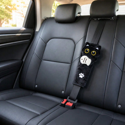 2pcs/1PC Novel Black Cat Holding Fish Seat Belt Shoulder Pad- Made Of Durable And Sturdy Fabric- High Comfort- Suitable For Most Age Groups