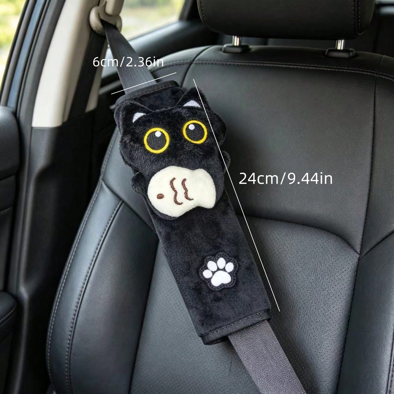 2pcs/1PC Novel Black Cat Holding Fish Seat Belt Shoulder Pad- Made Of Durable And Sturdy Fabric- High Comfort- Suitable For Most Age Groups