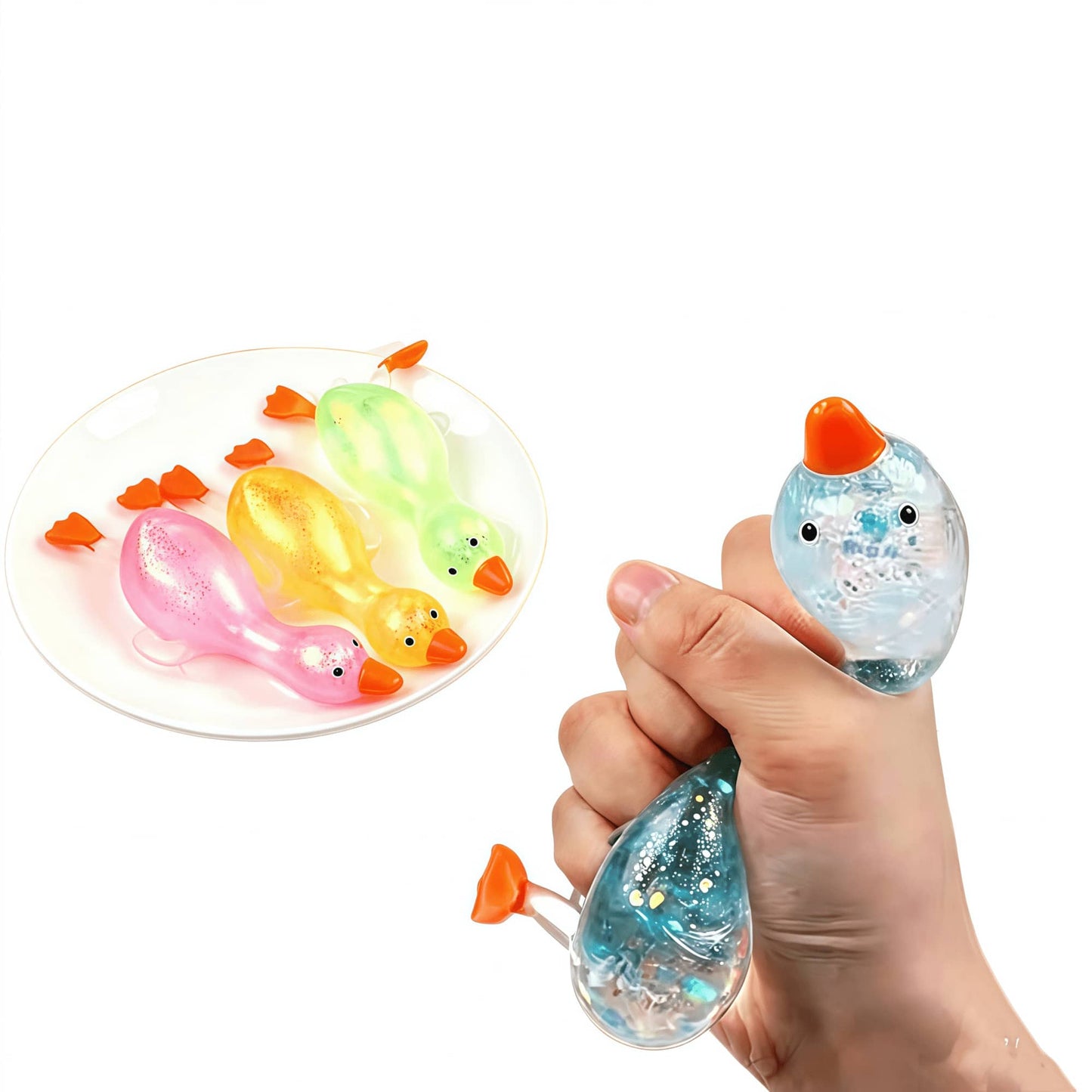 2pcs/1pc Sparkly Crystal Duck/Cheering Duck//Penguin/Animal Shaped, Soft Slow Rebound, Sticky Stress Relief, Travel Portable Decompression Toy, Ideal Holiday Gift, Birthday Gift, Office Stress Relief