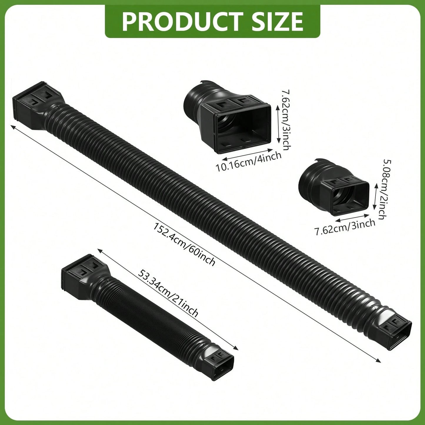 2PCS 21-60″ Polyethylene Expandable Flex Drain Downspout Extension Rain Pipe Spout Gutter Package Included: 2 X Drainage Pipes 4 X Adapters 8 X Screws