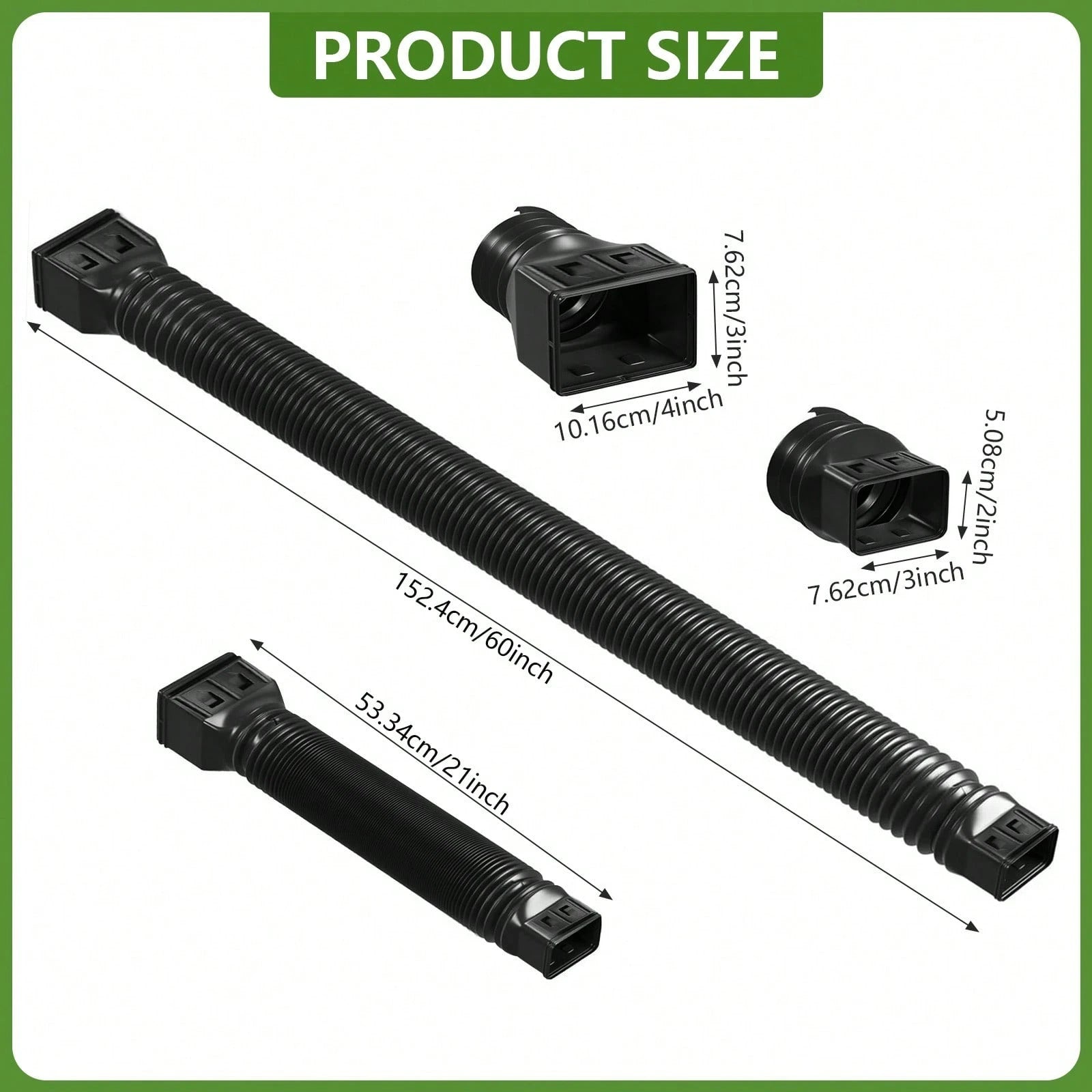2PCS 21-60″ Polyethylene Expandable Flex Drain Downspout Extension Rain Pipe Spout Gutter Package Included: 2 X Drainage Pipes 4 X Adapters 8 X Screws