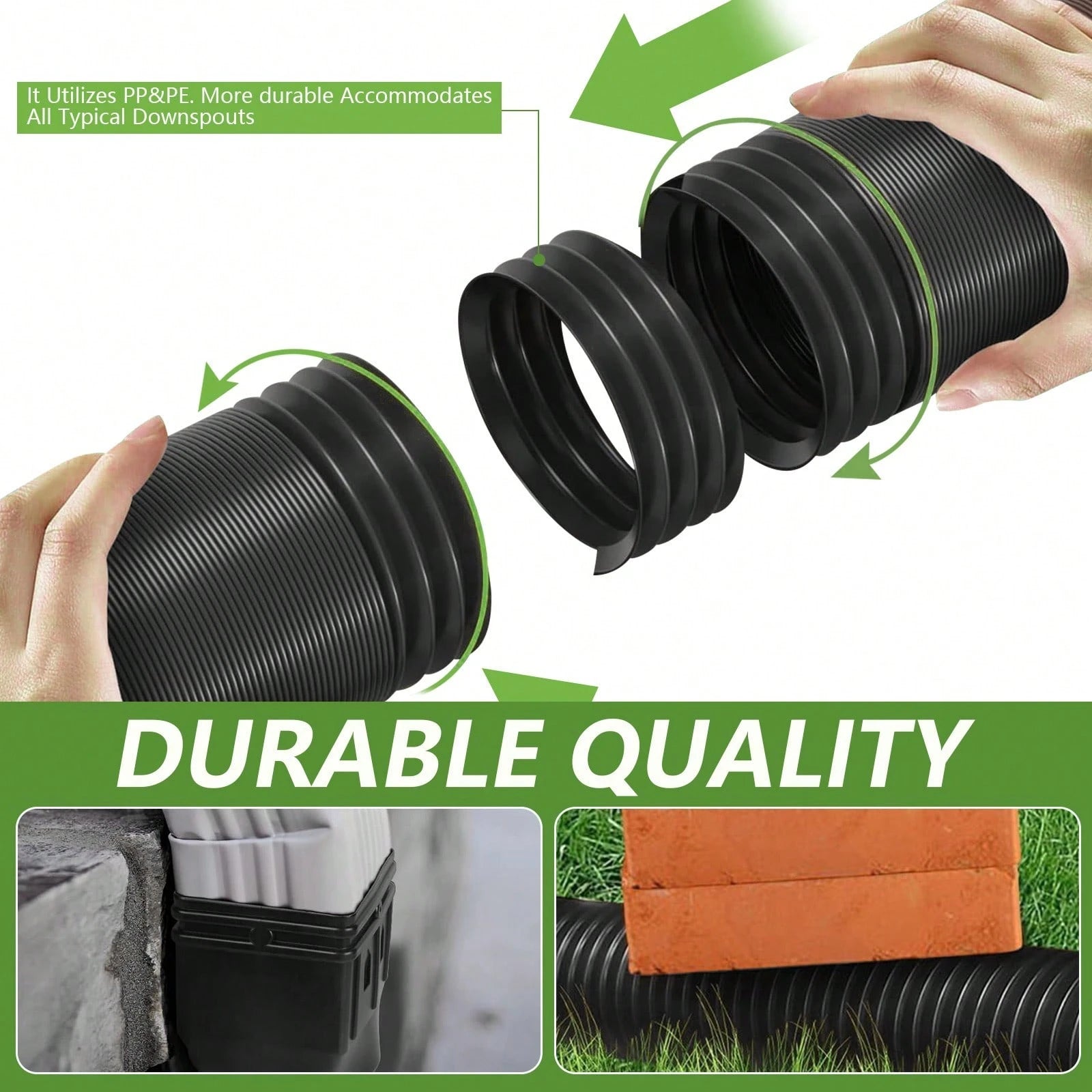 2PCS 21-60″ Polyethylene Expandable Flex Drain Downspout Extension Rain Pipe Spout Gutter Package Included: 2 X Drainage Pipes 4 X Adapters 8 X Screws