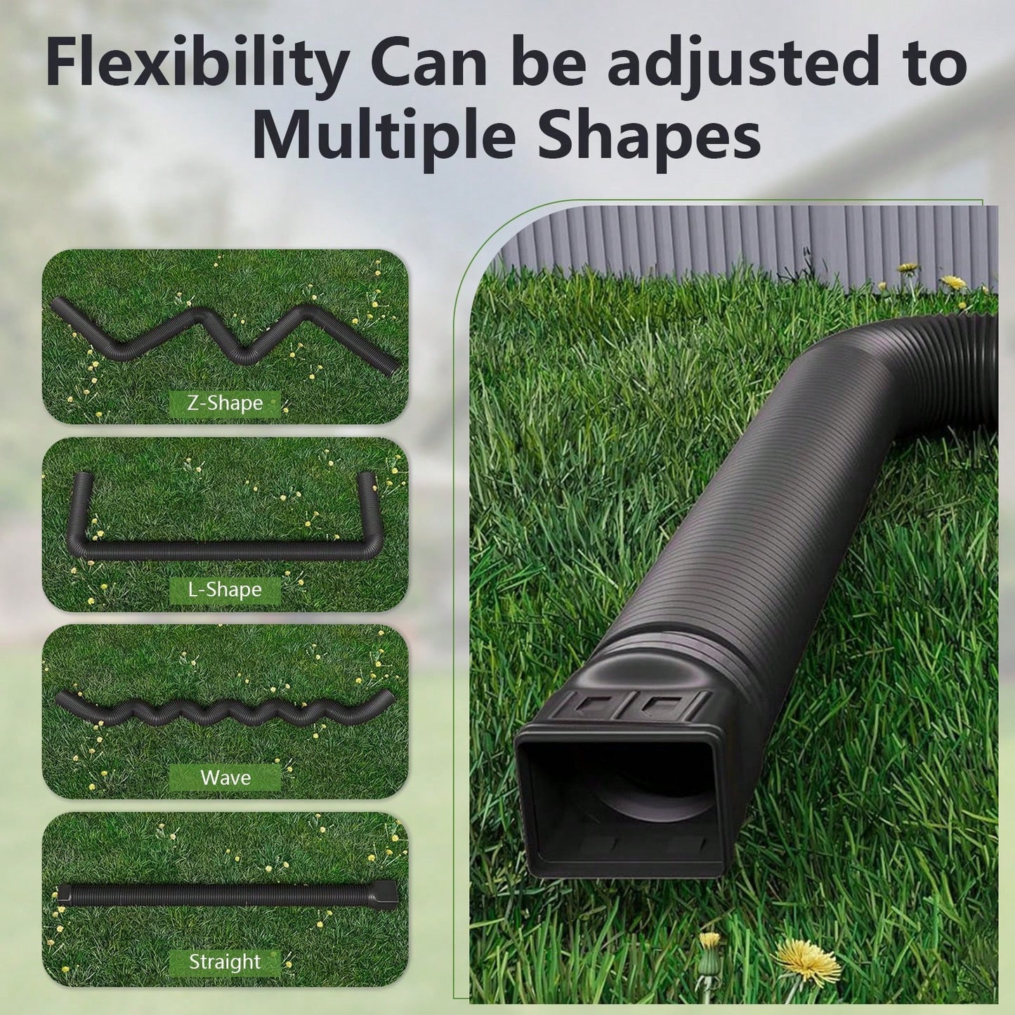 2PCS 21-60″ Polyethylene Expandable Flex Drain Downspout Extension Rain Pipe Spout Gutter Package Included: 2 X Drainage Pipes 4 X Adapters 8 X Screws
