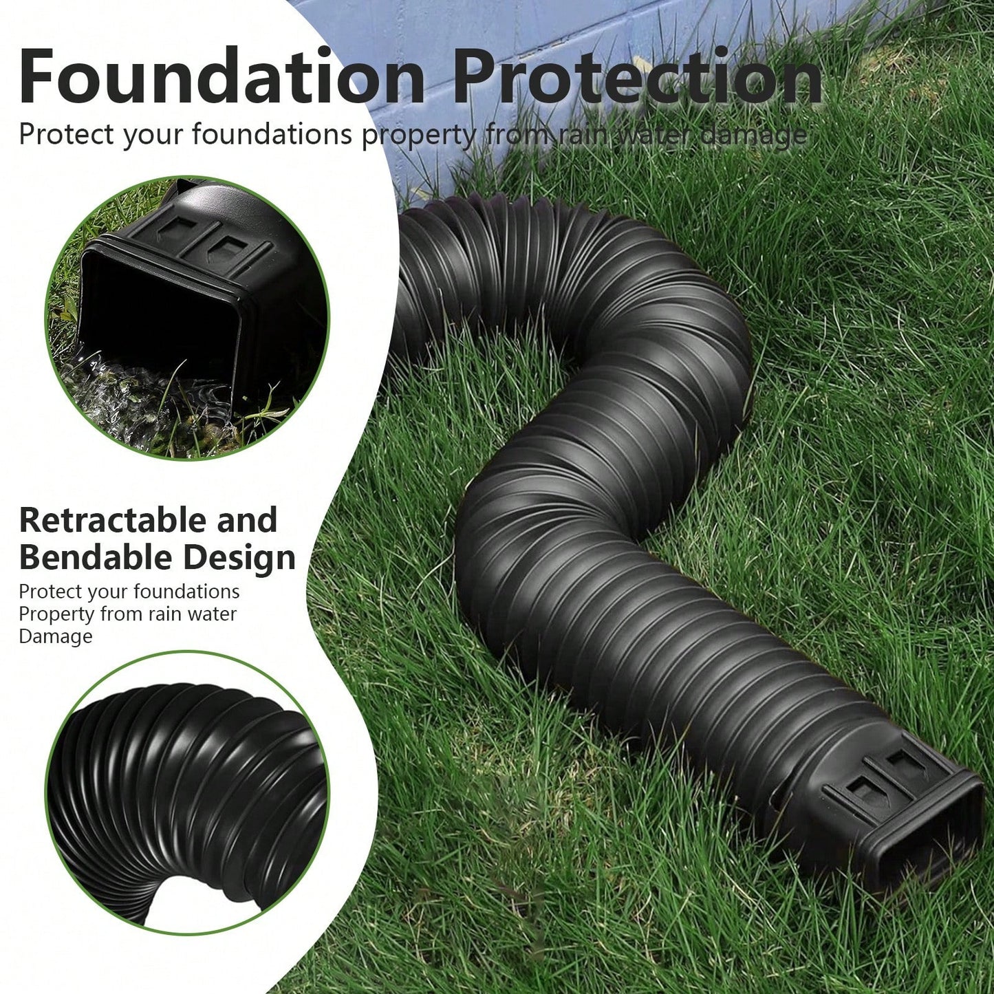 2PCS 21-60″ Polyethylene Expandable Flex Drain Downspout Extension Rain Pipe Spout Gutter Package Included: 2 X Drainage Pipes 4 X Adapters 8 X Screws