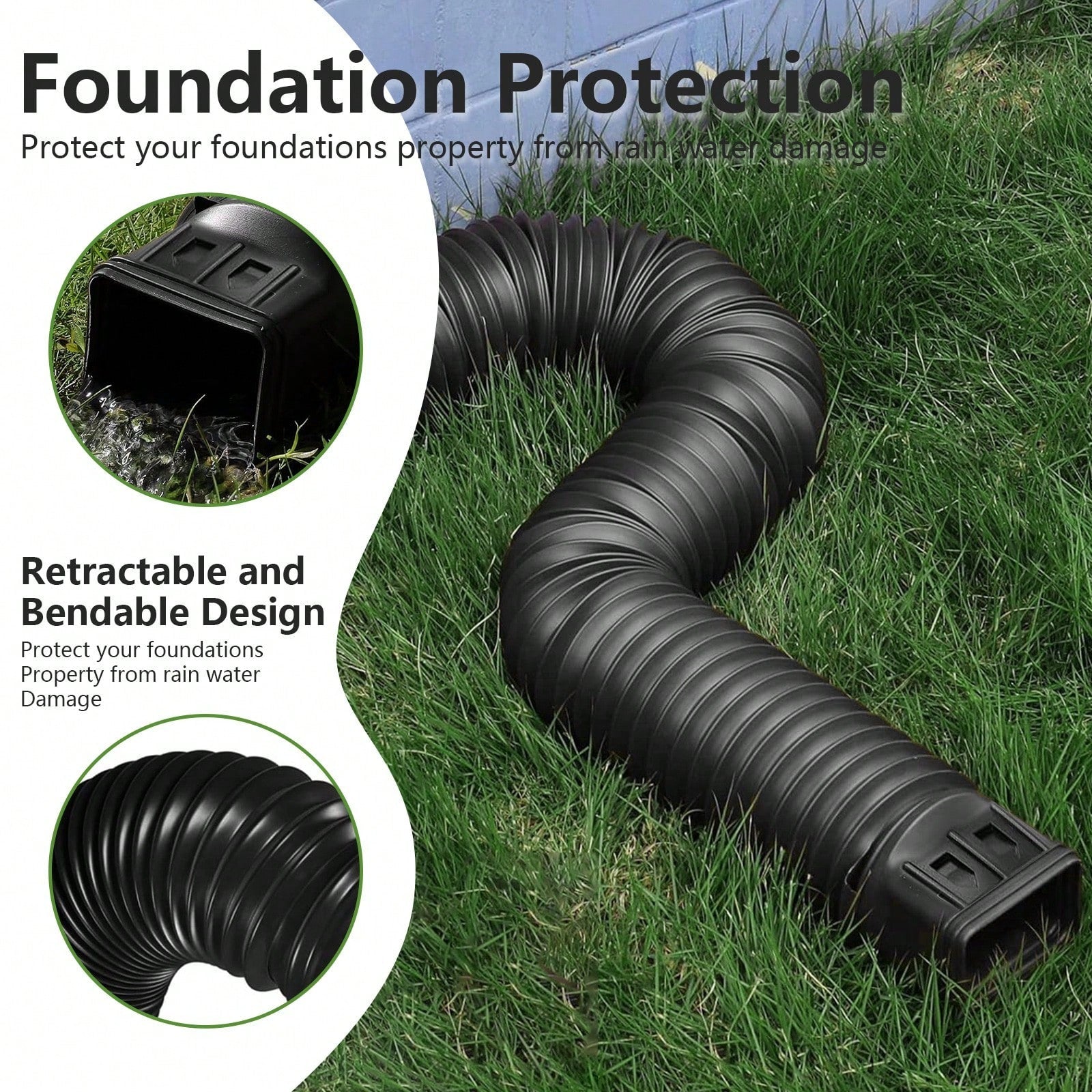 2PCS 21-60″ Polyethylene Expandable Flex Drain Downspout Extension Rain Pipe Spout Gutter Package Included: 2 X Drainage Pipes 4 X Adapters 8 X Screws