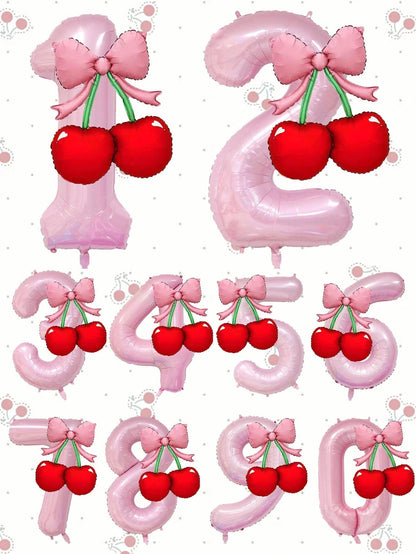 2pcs 40-Inch Number Balloon Set, Large Pink 0-9 Number Foil Balloons, Cherry Bow Shaped Balloons, Suitable For Birthday Party, Baby Shower Decoration