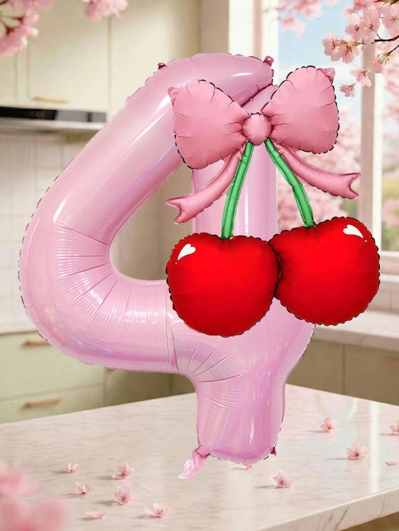 2pcs 40-Inch Number Balloon Set, Large Pink 0-9 Number Foil Balloons, Cherry Bow Shaped Balloons, Suitable For Birthday Party, Baby Shower Decoration