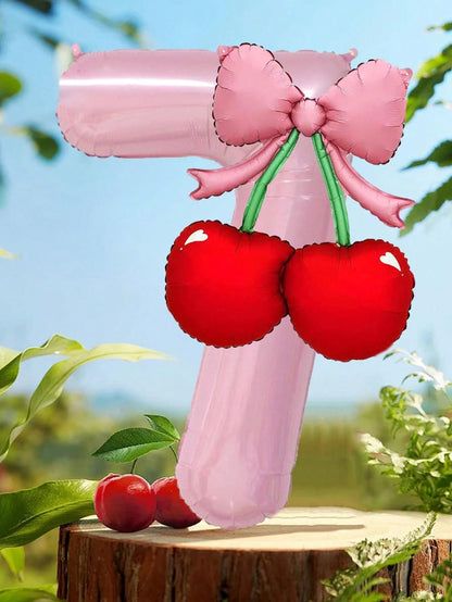 2pcs 40-Inch Number Balloon Set, Large Pink 0-9 Number Foil Balloons, Cherry Bow Shaped Balloons, Suitable For Birthday Party, Baby Shower Decoration