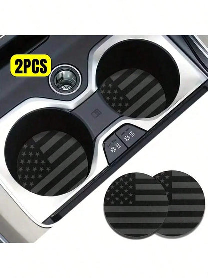 2pcs American Flag Car Cup Holder Coasters, Creative Heat-Insulating Cup Coasters Universal Fit