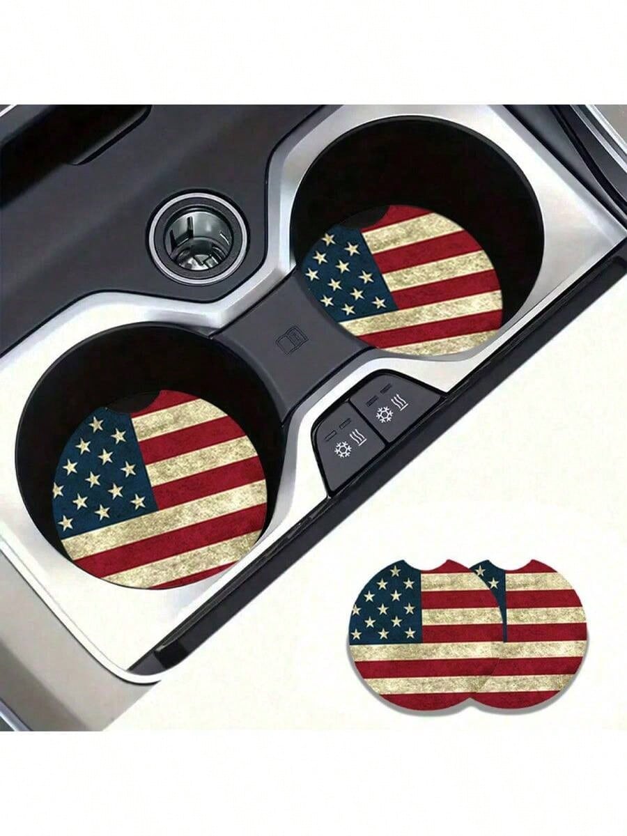 2pcs American Flag Car Cup Holder Coasters, Creative Heat-Insulating Cup Coasters Universal Fit