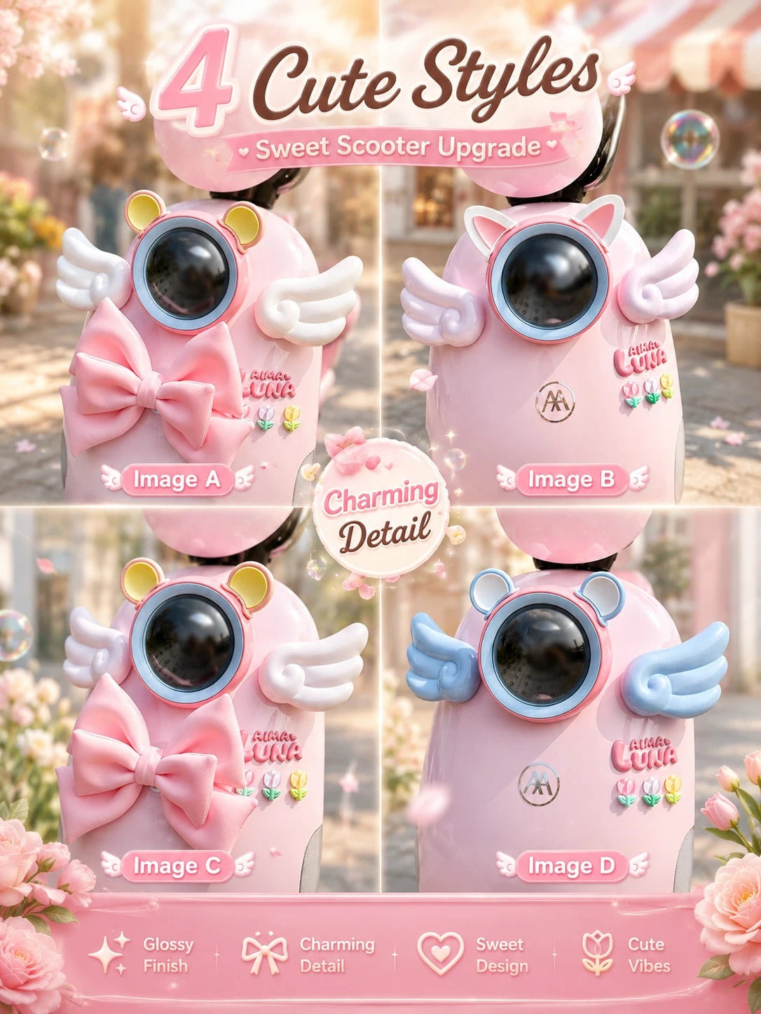 2pcs Angel Wings Motorcycle Decoration Accessories, Cute 3d Glossy Wing Ornament Emblem For Electric Scooter, Moped, Motorbike, E-Bike, Bicycle & Car, Sweet Kawaii Coquette Fairy Aesthetic Girly Styli