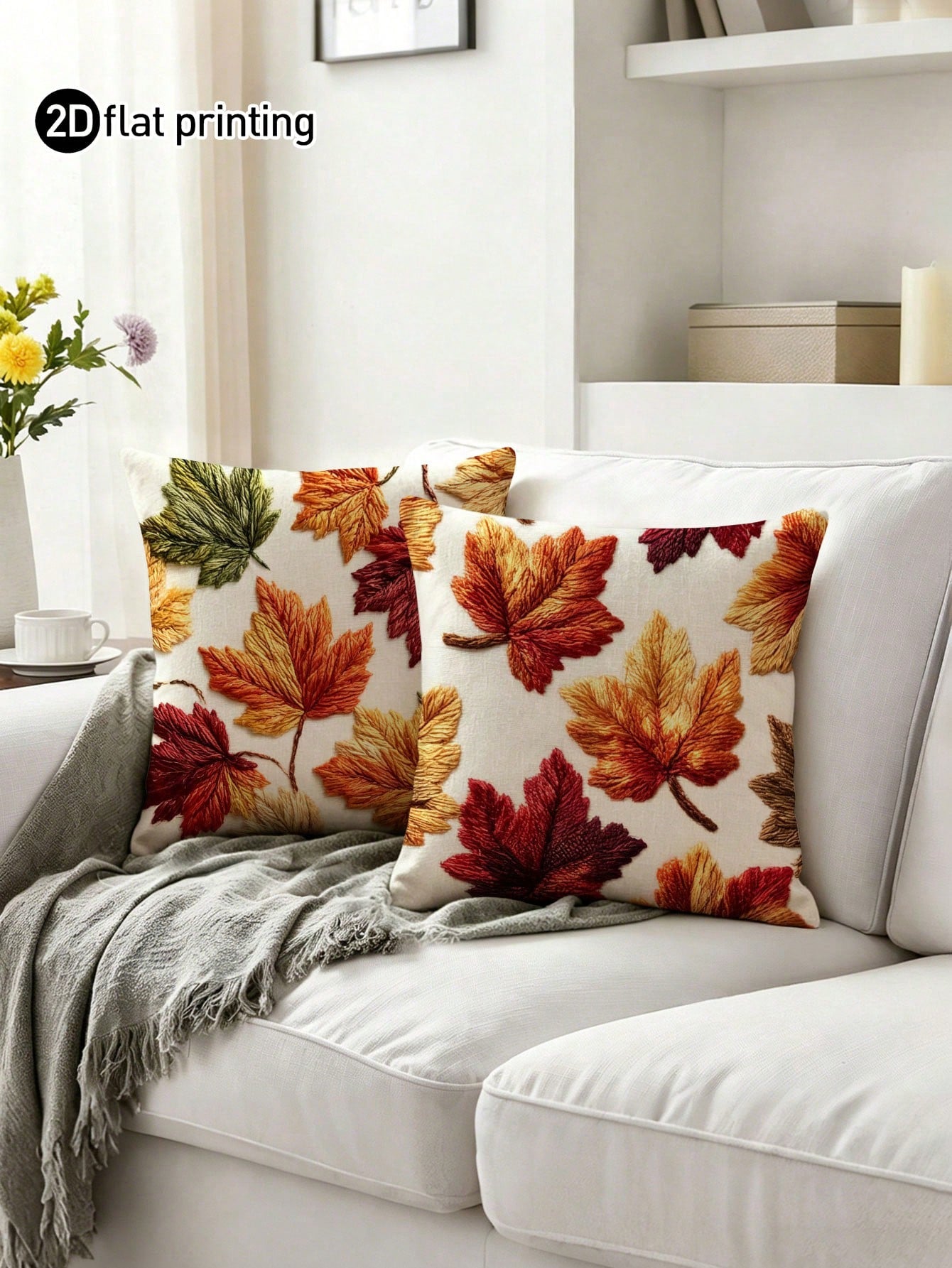 2pcs,Autumn Maple Leaf Minimalist Throw Pillow Covers,Home Decor,Gift,Hypoallergenic Polyester Fiber Material,Hidden Zipper,No Filling,Suitable For Halloween,Thanksgiving Home Decor,Living Room Decor