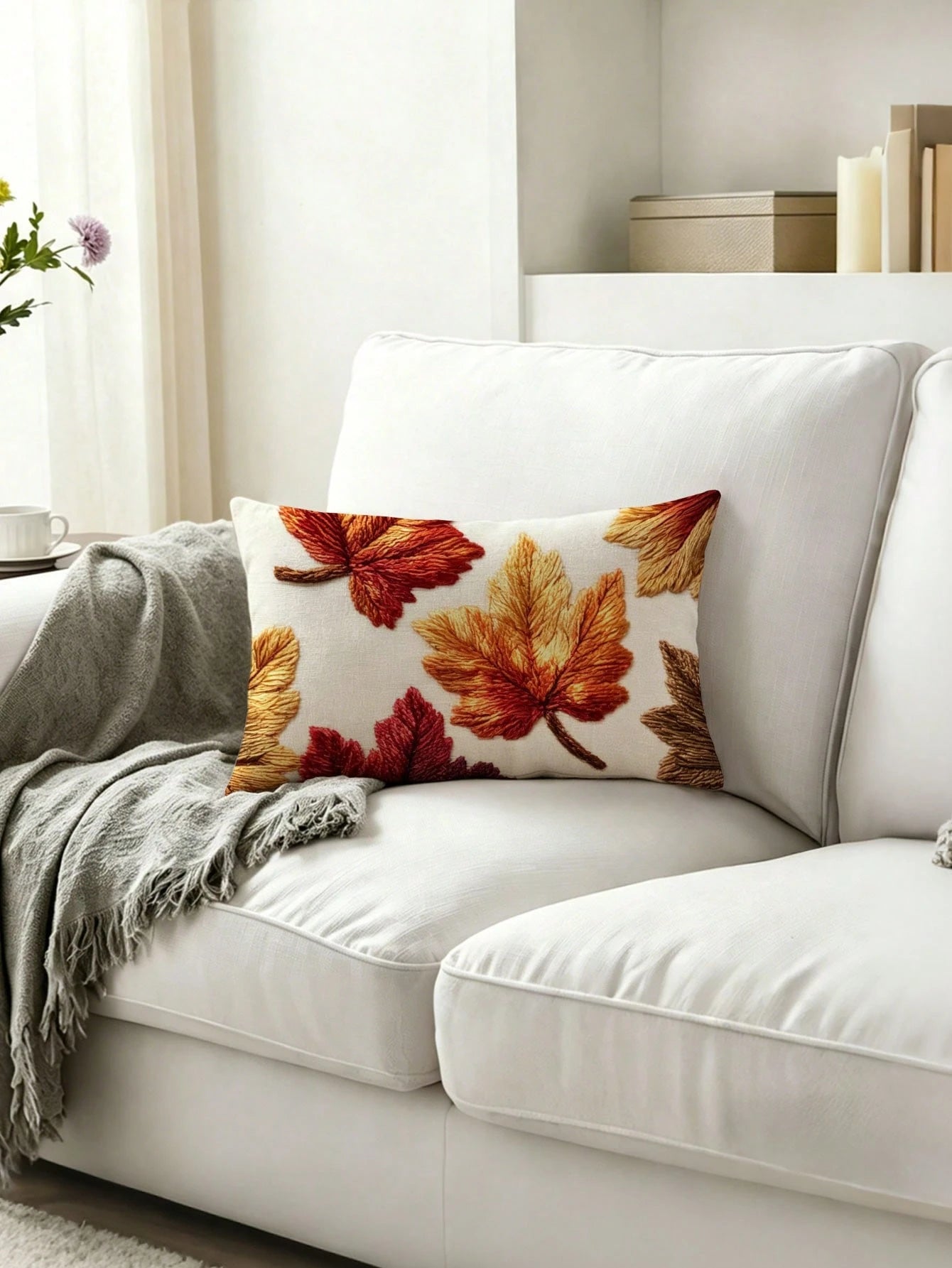2pcs,Autumn Maple Leaf Minimalist Throw Pillow Covers,Home Decor,Gift,Hypoallergenic Polyester Fiber Material,Hidden Zipper,No Filling,Suitable For Halloween,Thanksgiving Home Decor,Living Room Decor