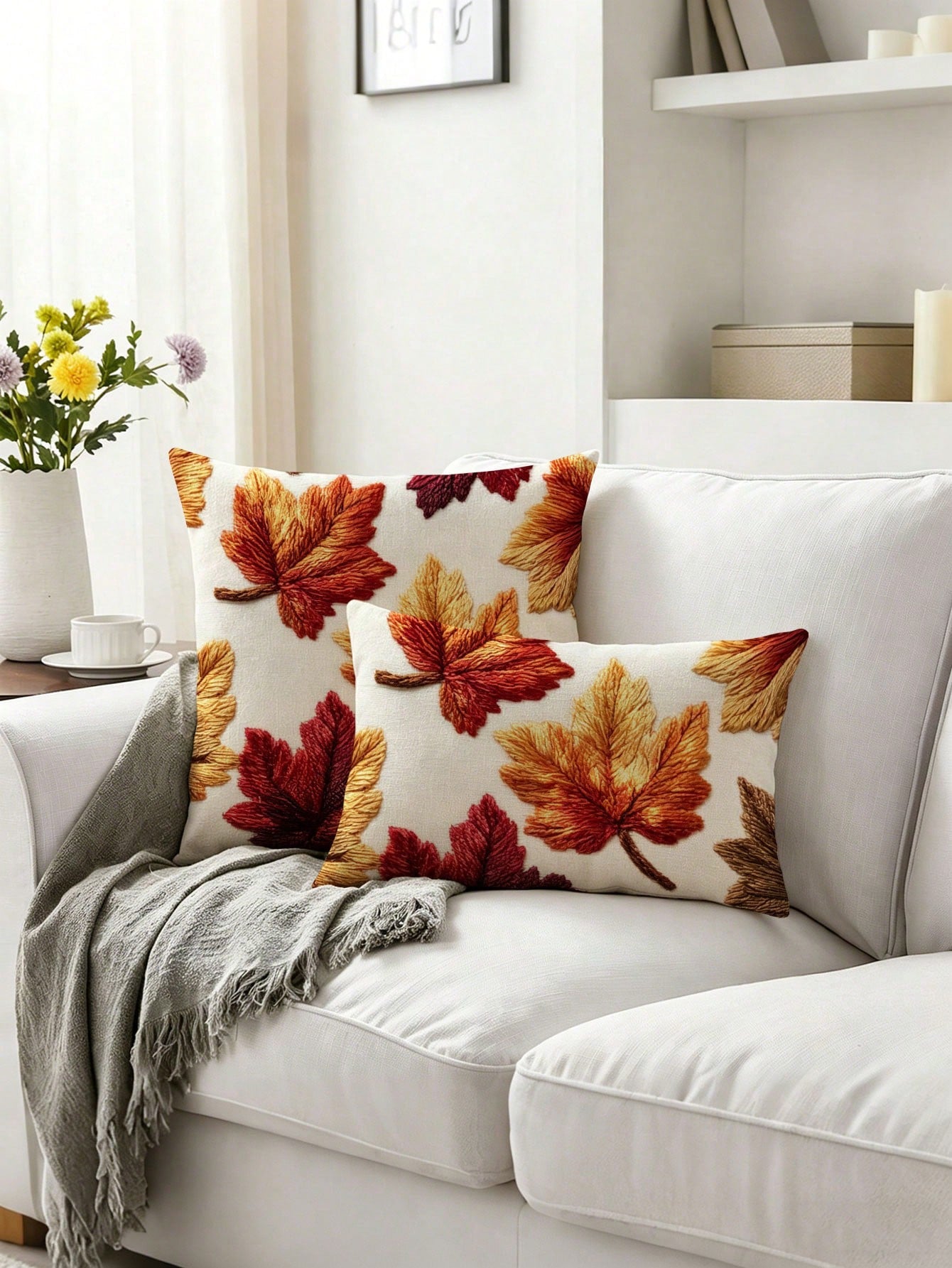 2pcs,Autumn Maple Leaf Minimalist Throw Pillow Covers,Home Decor,Gift,Hypoallergenic Polyester Fiber Material,Hidden Zipper,No Filling,Suitable For Halloween,Thanksgiving Home Decor,Living Room Decor