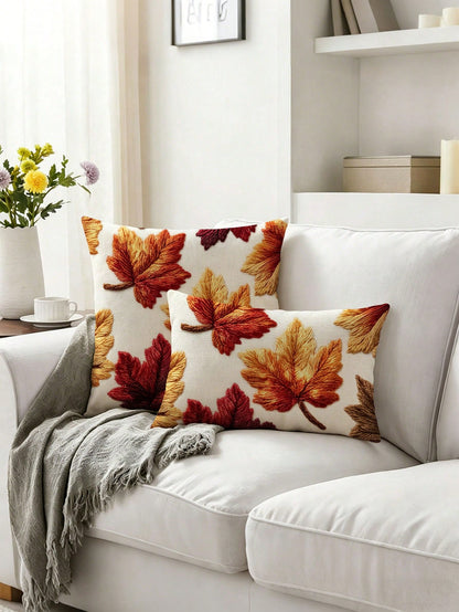 2pcs,Autumn Maple Leaf Minimalist Throw Pillow Covers,Home Decor,Gift,Hypoallergenic Polyester Fiber Material,Hidden Zipper,No Filling,Suitable For Halloween,Thanksgiving Home Decor,Living Room Decor