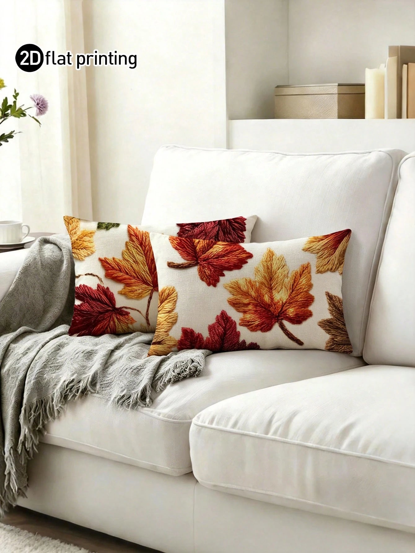 2pcs,Autumn Maple Leaf Minimalist Throw Pillow Covers,Home Decor,Gift,Hypoallergenic Polyester Fiber Material,Hidden Zipper,No Filling,Suitable For Halloween,Thanksgiving Home Decor,Living Room Decor
