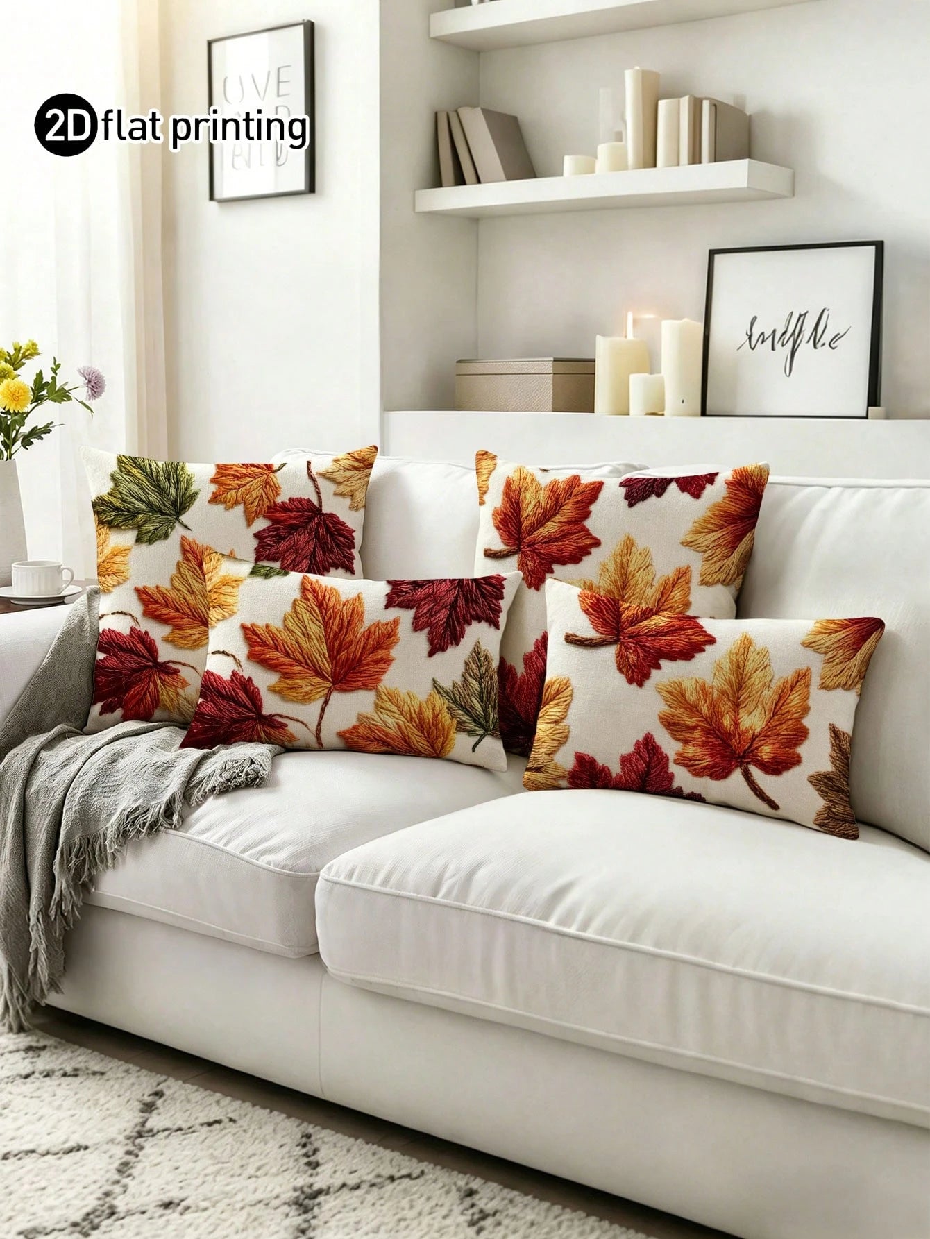 2pcs,Autumn Maple Leaf Minimalist Throw Pillow Covers,Home Decor,Gift,Hypoallergenic Polyester Fiber Material,Hidden Zipper,No Filling,Suitable For Halloween,Thanksgiving Home Decor,Living Room Decor