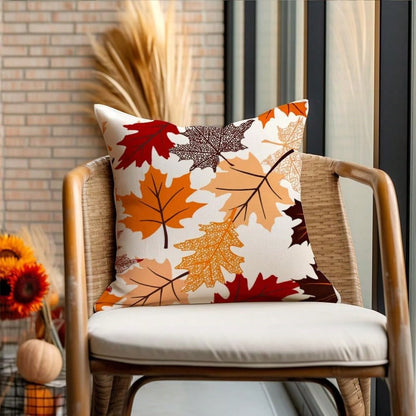 2pcs Autumn Maple Leaf Pillowcase Set, Watercolor Autumn Leaf Print Cushion Cover, Linen Style Pillowcase, Suitable For Living Room Sofa Home Decor