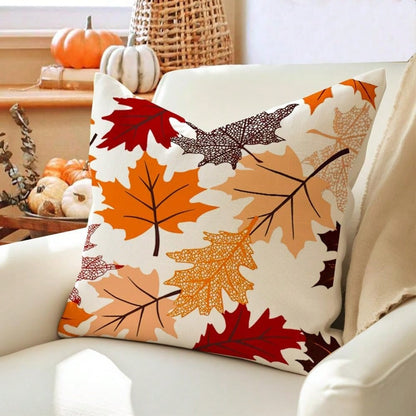 2pcs Autumn Maple Leaf Pillowcase Set, Watercolor Autumn Leaf Print Cushion Cover, Linen Style Pillowcase, Suitable For Living Room Sofa Home Decor