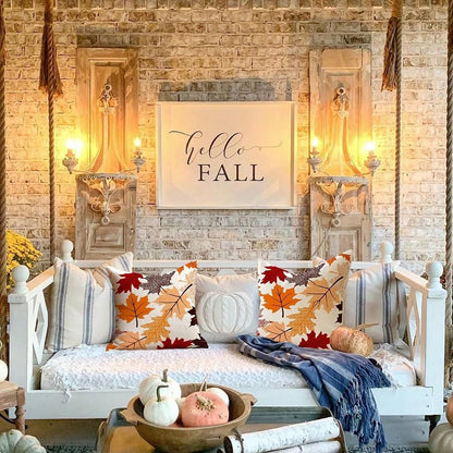 2pcs Autumn Maple Leaf Pillowcase Set, Watercolor Autumn Leaf Print Cushion Cover, Linen Style Pillowcase, Suitable For Living Room Sofa Home Decor