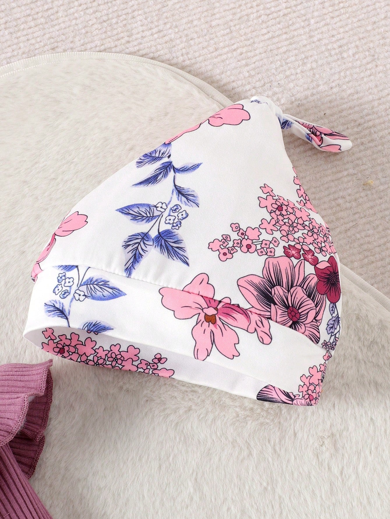 2pcs Baby Girl Cute Print Long Sleeve Bodysuit With Pants, Hat And Headband, Thin, Suitable For Spring And Autumn