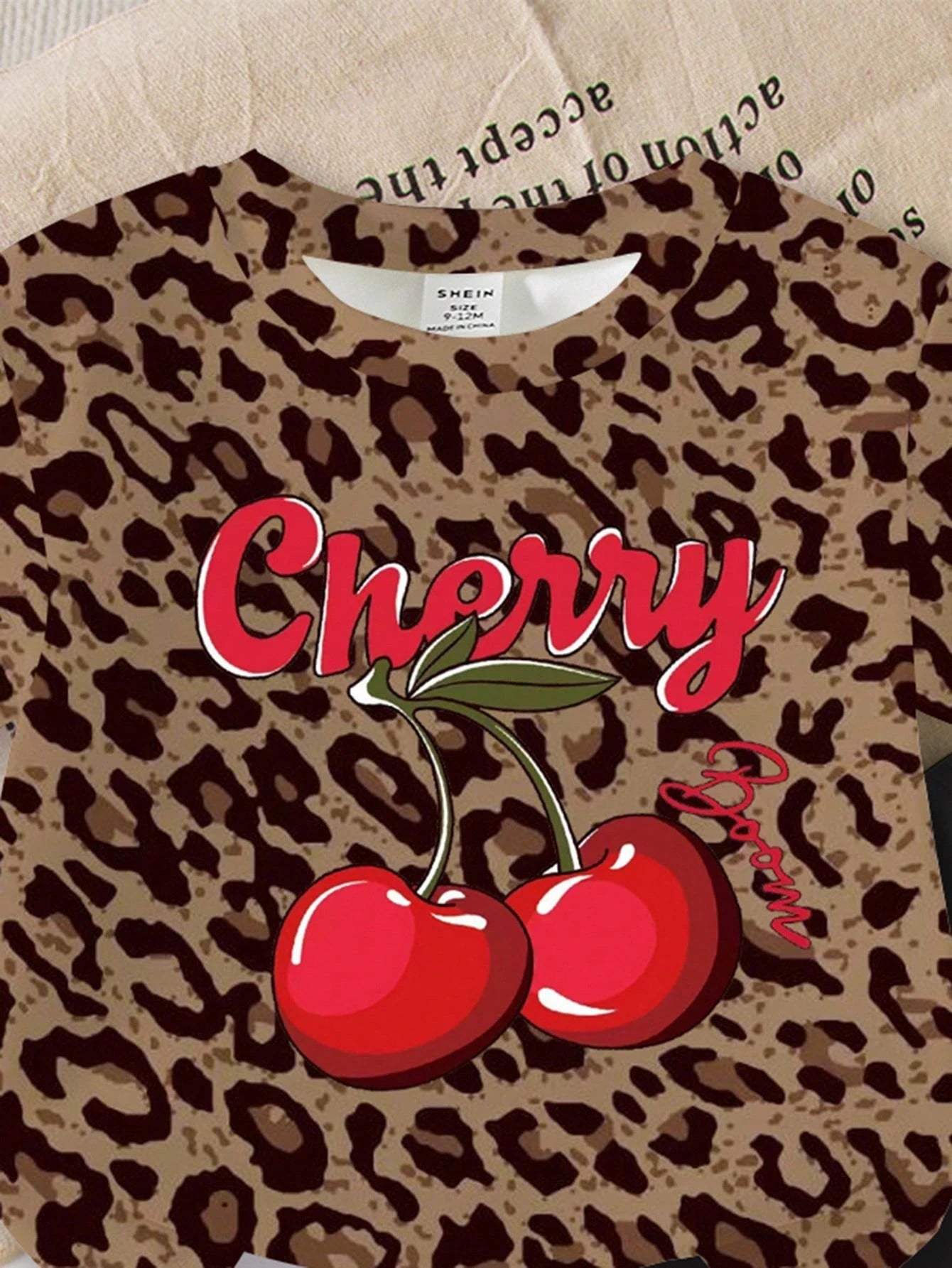 2pcs Baby Girls' Casual Fashion Cute Sweet Cherry Letter & Leopard Print Short Sleeve Round Neck T-Shirt And Flare Pants Set Outfit Girl Clothes Sets
