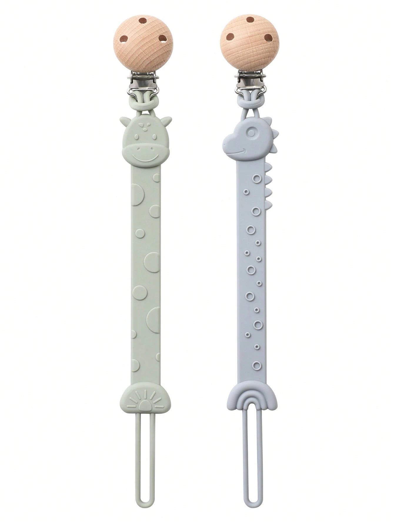 2pcs Baby Silicone Pacifier Clips, Dinosaur & Giraffe Pattern, Anti-Lost Pacifier Clips, Teething, Baby Supplies, Newborn Gift