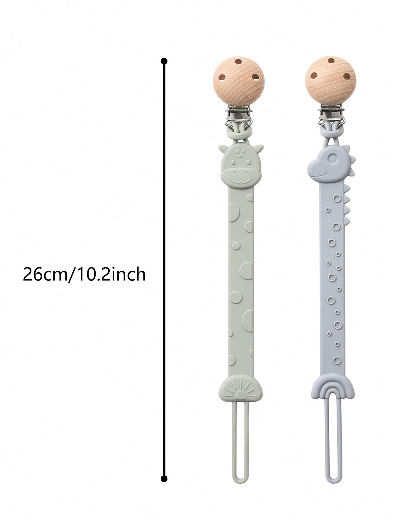 2pcs Baby Silicone Pacifier Clips, Dinosaur & Giraffe Pattern, Anti-Lost Pacifier Clips, Teething, Baby Supplies, Newborn Gift