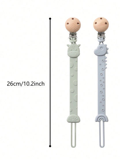 2pcs Baby Silicone Pacifier Clips, Dinosaur & Giraffe Pattern, Anti-Lost Pacifier Clips, Teething, Baby Supplies, Newborn Gift